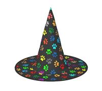 BKDODKS Chapeaux de sorcière effrayants avec imprimé patte de chien coloré noir pour Halloween