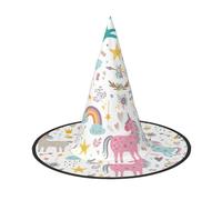 BKDODKS Chapeaux d'Halloween amusants avec imprimé licornes rouges - Décoration de fête unique - Chapeaux de sorcière effrayants pour femmes et hommes