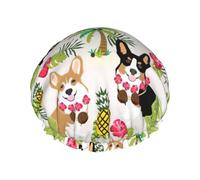 BKDODKS Corgi Bonnet de douche hawaïen avec imprimé ananas tropicaux pour femme, léger, réutilisable, doux, double couche, étanche, noir