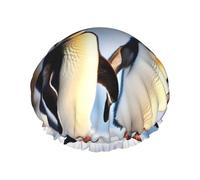 BKDODKS Jeunes pingouins avec imprimé neige bonnet de douche pour femme, léger, réutilisable, doux, double couche imperméable, anti-fuite, noir