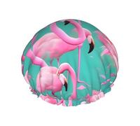 BKDODKS Joli bonnet de douche imprimé flamants roses pour femme, léger, réutilisable, doux, double couche imperméable, anti-fuite, noir