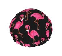 BKDODKS Joli bonnet de douche imprimé flamants roses rouges pour femme, léger, réutilisable, doux, double couche imperméable, anti-fuite, noir