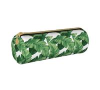 BKDODKS Jolie trousse à crayons en cuir pour adultes avec fermeture éclair et motif feuilles de palmier vertes