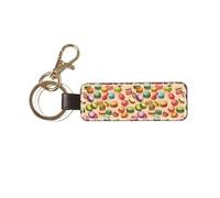 BKDODKS Macaron Porte-clés classique en cuir PU avec imprimé biscuit aromatisé pour homme et femme, blanc