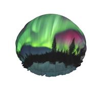 BKDODKS Northern Lights Bonnet de douche pour femme léger réutilisable doux double couche imperméable étanche Noir
