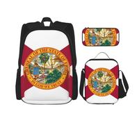 BKDODKS Sac à dos 3 en 1 avec motif drapeau de la Floride, sac à déjeuner, trousse à crayons, sac à dos de voyage décontracté pour homme et femme, noir, One Size