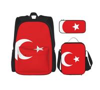 BKDODKS Sac à dos 3 en 1 imprimé drapeau de la Turquie - Sac à déjeuner, trousse à crayons - Sac à dos de voyage décontracté pour homme et femme, noir, One Size