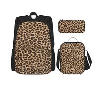BKDODKS Sac à dos 3 en 1 imprimé léopard - Sac à déjeuner, trousse à crayons - Sac à dos de voyage décontracté pour homme et femme, noir, One Size