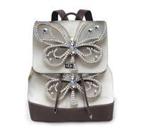 BKDODKS Sac à dos en cuir pour femme avec imprimé papillon et fleur en strass, sac à main chic polyvalent, sac à dos tendance, sac à dos de voyage, noir, One Size
