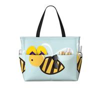 BKDODKS Sac fourre-tout avec imprimé abeille de dessin animé, compagnon de voyage pour les vacances à la plage, les pique-niques et les activités sportives quotidiennes, noir, taille unique