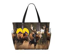BKDODKS Sac fourre-tout avec imprimé cerf ours wapiti pour la plage, les vacances, les pique-niques et les activités sportives quotidiennes, noir, taille unique