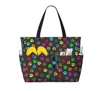 BKDODKS Sac fourre-tout coloré imprimé patte de chien noir compagnon de voyage pour vacances à la plage, pique-nique et activités sportives quotidiennes, noir, taille unique