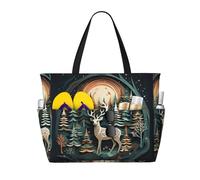 BKDODKS Sac fourre-tout imprimé cerf de Noël, compagnon de voyage pour les vacances à la plage, les pique-niques et les activités sportives quotidiennes, noir, taille unique