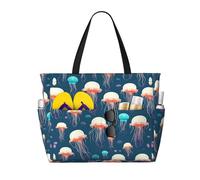 BKDODKS Sac fourre-tout imprimé méduse pour les vacances à la plage, les pique-niques et les activités sportives quotidiennes, noir, taille unique