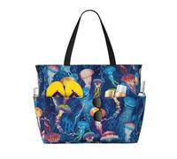 BKDODKS Sac fourre-tout imprimé méduses colorées pour les vacances à la plage, les pique-niques et les activités sportives quotidiennes, noir, taille unique
