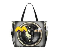 BKDODKS Sac fourre-tout imprimé Yin Yang - Compagnon de voyage pour les vacances à la plage, les pique-niques et les activités sportives quotidiennes - Noir - Taille unique