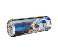 BKDODKS Santorini Trousse à crayons légère en cuir avec fermeture éclair pour adultes Motif île grecque vue sur la mer