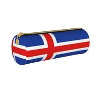 BKDODKS Taglia Unica Trousse à crayons en cuir avec fermeture éclair pour adultes Unisexe Motif drapeau islandais Blanc, blanc, Taille unique