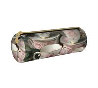 BKDODKS Tasses à thé avec roses romantiques pour adultes, trousse à crayons en cuir pour hommes et femmes, avec fermeture éclair, légère