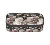 BKDODKS Tasses à thé avec roses romantiques shabby imprimé multifonctionnel trousse à crayons papeterie sac de rangement fournitures préférés adultes
