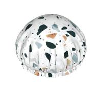 BKDODKS Terrazzo Bonnet de douche à imprimé marbre pastel pour femme, léger, réutilisable, doux, double couche imperméable, anti-fuite, noir