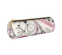 BKDODKS The Paris Tower and a Bicycle Print Trousse à crayons en cuir pour homme femme avec fermeture éclair légère