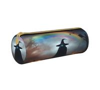 BKDODKS Trousse à crayons en cuir avec fermeture éclair pour adultes, motif araignées, fantôme, arc-en-ciel, Halloween, fantôme, chapeau de sorcière, légère