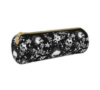 BKDODKS Trousse à crayons en cuir avec fermeture éclair pour adultes Motif crâne punk Blanc