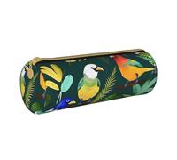 BKDODKS Trousse à crayons en cuir avec fermeture éclair pour adultes Motif oiseaux tropicaux et feuilles de plantes