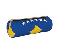 BKDODKS Trousse à crayons en cuir avec fermeture éclair pour adultes, unisexe, motif drapeau du Kosovo, blanc, Taglia Unica, blanc, Taille unique
