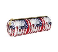 BKDODKS Trousse à crayons légère en cuir avec fermeture éclair et motif drapeau américain pour adultes