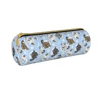 BKDODKS Trousse à crayons légère en cuir avec fermeture éclair pour adultes Motif chinchillas et lune Bleu, blanc, Taille unique
