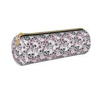 BKDODKS Trousse à crayons légère en cuir avec fermeture éclair pour adultes Motif crâne floral