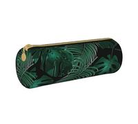 BKDODKS Trousse à crayons légère en cuir avec fermeture éclair pour adultes Motif feuille de bananier Vert