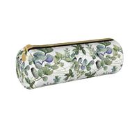 BKDODKS Trousse à crayons légère en cuir avec fermeture éclair pour adultes Motif feuilles d'eucalyptus Vert