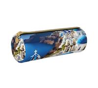 BKDODKS Trousse à crayons légère en cuir avec fermeture éclair pour adultes Motif île grecque vue sur la mer
