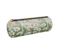 BKDODKS Trousse à crayons légère en cuir avec fermeture éclair pour adultes Motif marguerites blanches