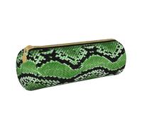 BKDODKS Trousse à crayons légère en cuir avec fermeture éclair pour adultes Motif peau de serpent Vert