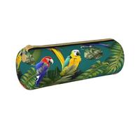 BKDODKS Trousse à crayons légère en cuir avec fermeture éclair pour adultes Motif plantes tropicales et perroquets