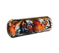 BKDODKS Trousse à crayons légère en cuir avec fermeture éclair pour adultes Motif rayures oranges Tigre