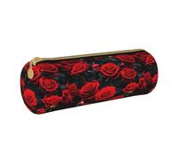 BKDODKS Trousse à crayons légère en cuir avec fermeture éclair pour adultes Motif roses rouges