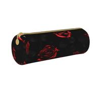 BKDODKS Trousse à crayons légère en cuir avec fermeture éclair pour adultes Motif roses rouges et noires
