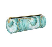 BKDODKS Trousse à crayons légère en cuir avec fermeture éclair pour adultes - Turquoise et doré - Imprimé marbre