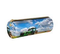 BKDODKS Trousse à crayons légère en cuir avec motif tracteur sous ciel bleu et nuages blancs pour adultes