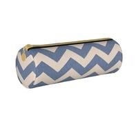 BKDODKS Trousse à crayons légère en cuir pour adultes avec fermeture éclair Bleu/beige