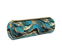 BKDODKS Trousse à crayons légère en cuir pour adultes avec fermeture éclair et imprimé marbre bleu turquoise doré