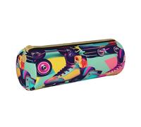 BKDODKS Trousse à crayons rétro en cuir pour adultes avec fermeture éclair et imprimé coloré, blanc, Taille unique