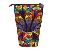 BKDODKS Trousse télescopique avec motif de fleurs en vitrail - Trousse de rangement debout pour papeterie, cosmétiques
