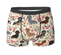 Bkdogkt Caleçon boxeur unique imprimé floral teckel pour homme - Slip respirant et extensible pour plus de confort, noir, X-Large