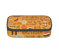 Bkdogkt Hollandais Culture Symboles Carte Des Print 21,6 x 5,1 x 9,4 cm Grande Capacité Trousse de Rangement Fonctionnel pour Bureau Voyage